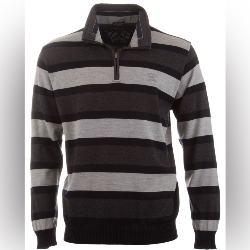 Vintage Paul and Shark yachting wool Zip-Up Striped Sweater - Navy and Brown XL